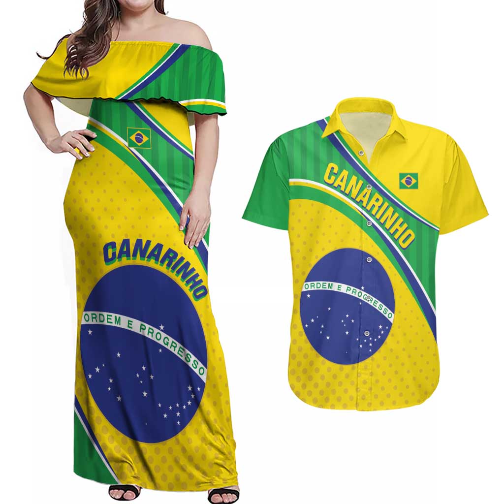 Custom Brazil Football Couples Matching Off Shoulder Maxi Dress and Hawaiian Shirt Vamos Canarinho