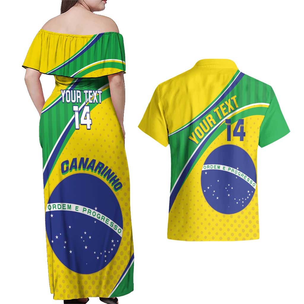 Custom Brazil Football Couples Matching Off Shoulder Maxi Dress and Hawaiian Shirt Vamos Canarinho
