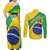 Custom Brazil Football Couples Matching Off Shoulder Maxi Dress and Long Sleeve Button Shirt Vamos Canarinho