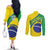 Custom Brazil Football Couples Matching Off The Shoulder Long Sleeve Dress and Long Sleeve Button Shirt Vamos Canarinho