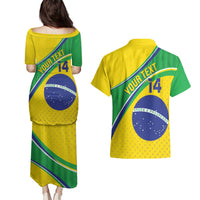 Custom Brazil Football Couples Matching Puletasi and Hawaiian Shirt Vamos Canarinho