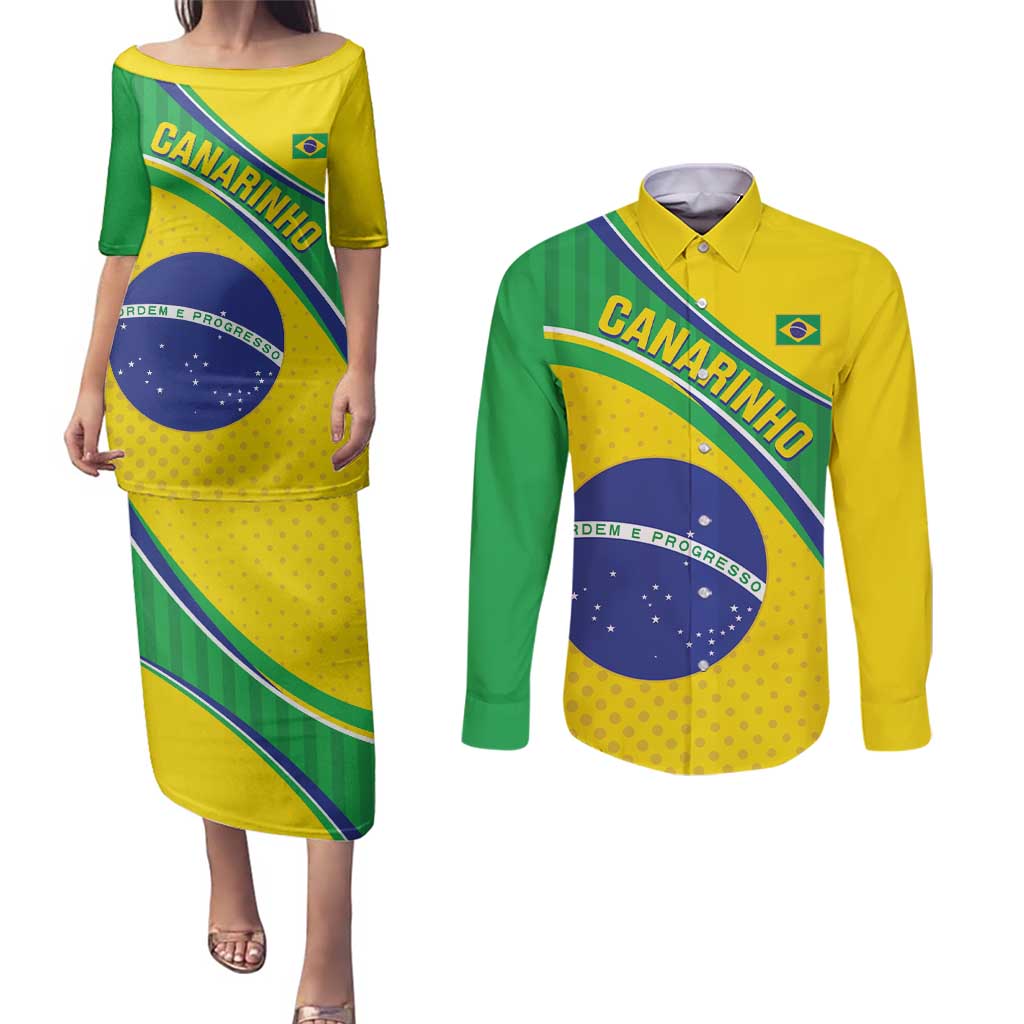 Custom Brazil Football Couples Matching Puletasi and Long Sleeve Button Shirt Vamos Canarinho