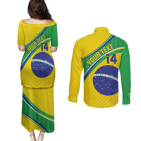 Custom Brazil Football Couples Matching Puletasi and Long Sleeve Button Shirt Vamos Canarinho