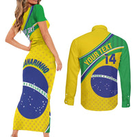 Custom Brazil Football Couples Matching Short Sleeve Bodycon Dress and Long Sleeve Button Shirt Vamos Canarinho