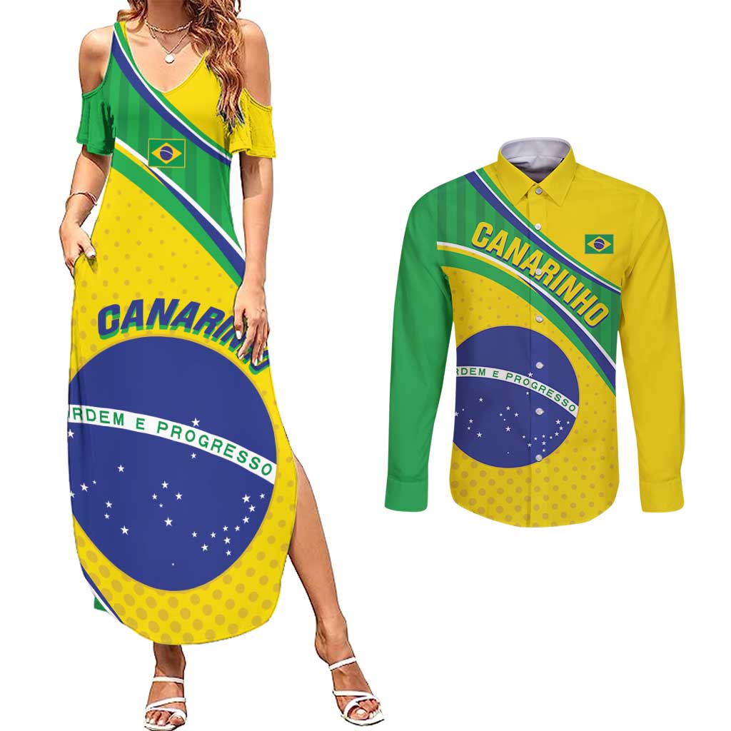 Custom Brazil Football Couples Matching Summer Maxi Dress and Long Sleeve Button Shirt Vamos Canarinho