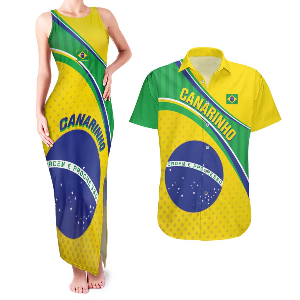 Custom Brazil Football Couples Matching Tank Maxi Dress and Hawaiian Shirt Vamos Canarinho