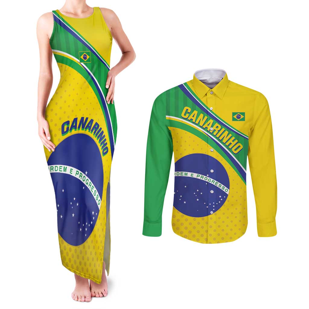 Custom Brazil Football Couples Matching Tank Maxi Dress and Long Sleeve Button Shirt Vamos Canarinho