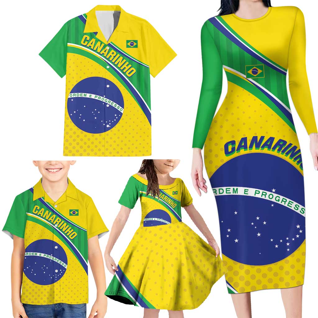 Custom Brazil Football Family Matching Long Sleeve Bodycon Dress and Hawaiian Shirt Vamos Canarinho