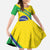 Custom Brazil Football Family Matching Off The Shoulder Long Sleeve Dress and Hawaiian Shirt Vamos Canarinho