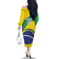 Custom Brazil Football Family Matching Off The Shoulder Long Sleeve Dress and Hawaiian Shirt Vamos Canarinho