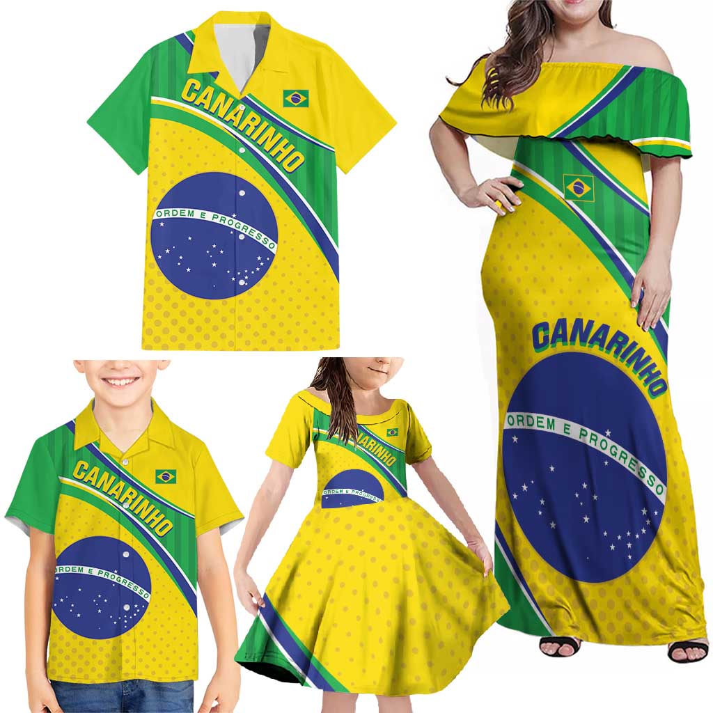 Custom Brazil Football Family Matching Off Shoulder Maxi Dress and Hawaiian Shirt Vamos Canarinho