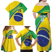 Custom Brazil Football Family Matching Off Shoulder Maxi Dress and Hawaiian Shirt Vamos Canarinho