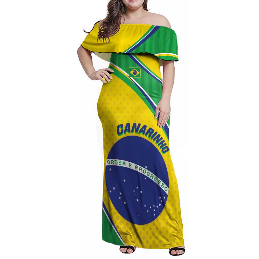 Custom Brazil Football Family Matching Off Shoulder Maxi Dress and Hawaiian Shirt Vamos Canarinho