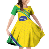 Custom Brazil Football Family Matching Off Shoulder Short Dress and Hawaiian Shirt Vamos Canarinho