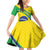 Custom Brazil Football Family Matching Off Shoulder Short Dress and Hawaiian Shirt Vamos Canarinho