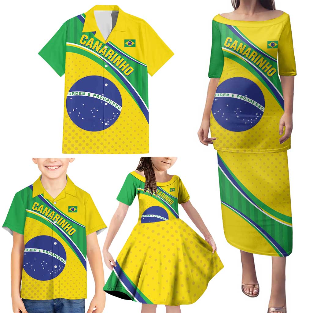 Custom Brazil Football Family Matching Puletasi and Hawaiian Shirt Vamos Canarinho