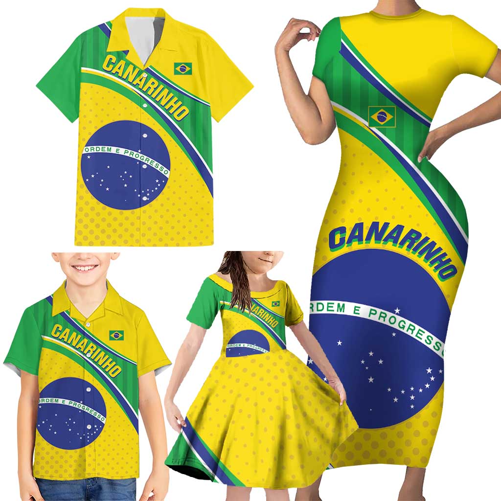 Custom Brazil Football Family Matching Short Sleeve Bodycon Dress and Hawaiian Shirt Vamos Canarinho