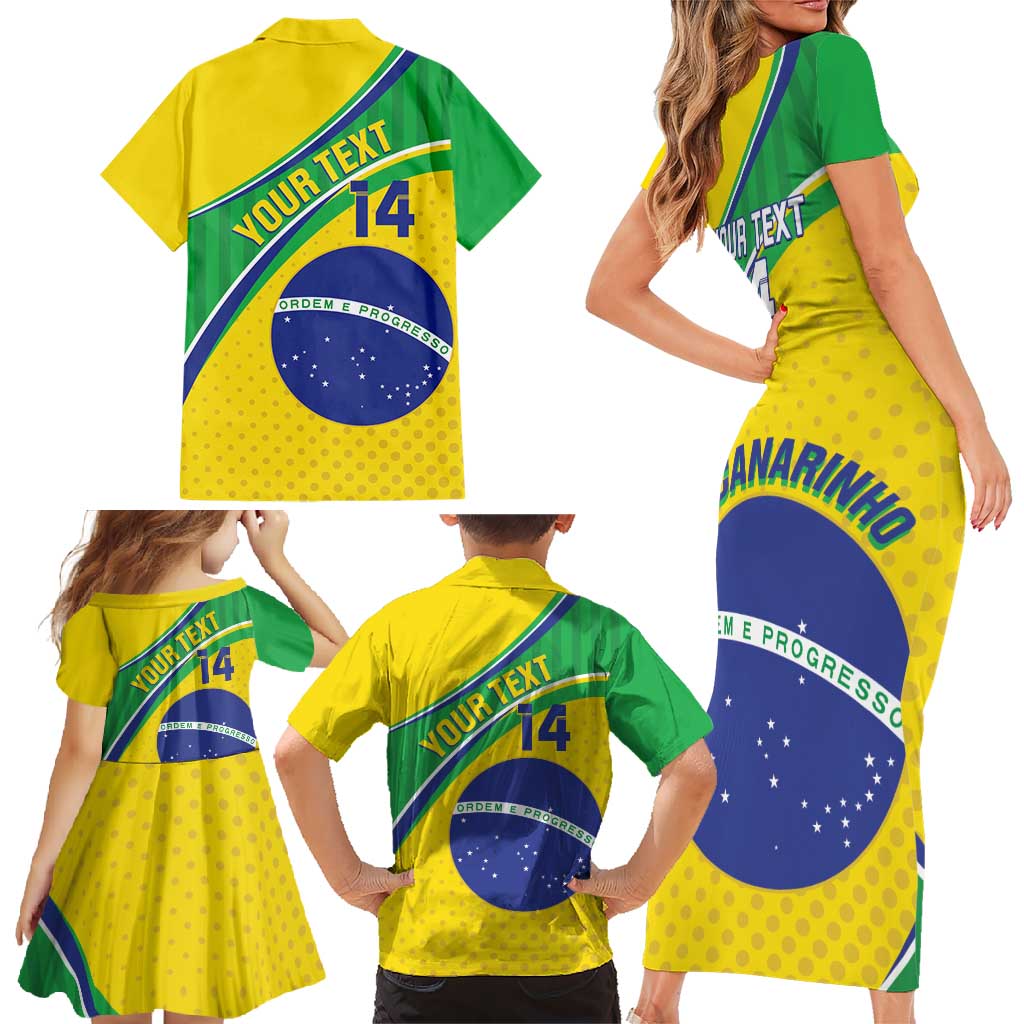 Custom Brazil Football Family Matching Short Sleeve Bodycon Dress and Hawaiian Shirt Vamos Canarinho