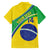 Custom Brazil Football Family Matching Short Sleeve Bodycon Dress and Hawaiian Shirt Vamos Canarinho
