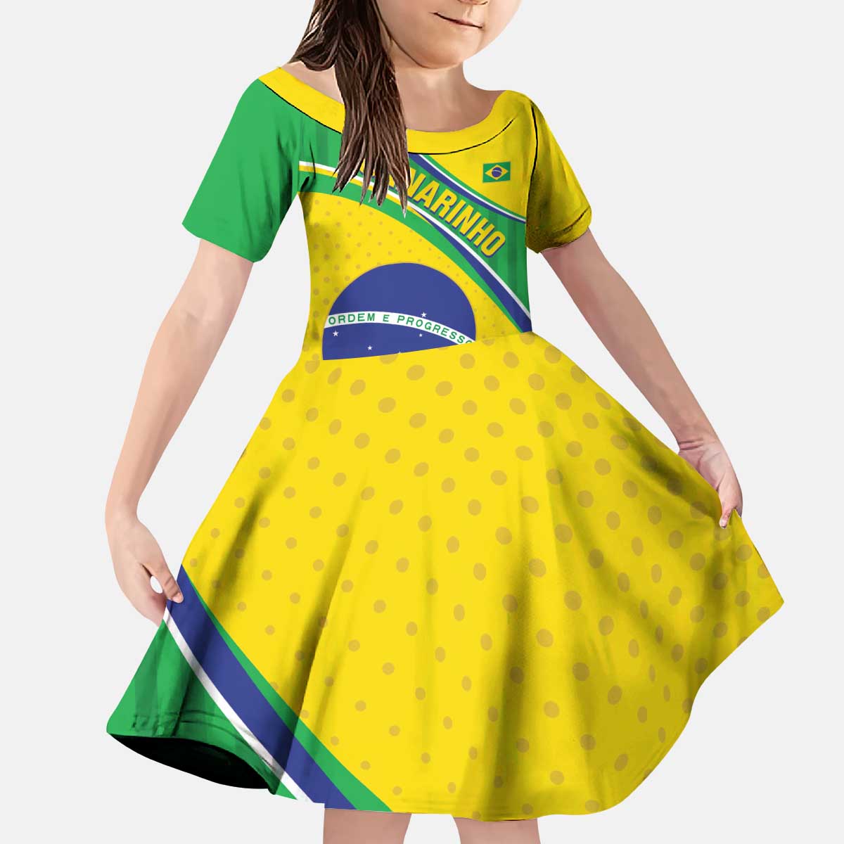 Custom Brazil Football Kid Short Sleeve Dress Vamos Canarinho