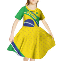 Custom Brazil Football Kid Short Sleeve Dress Vamos Canarinho