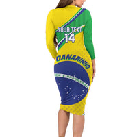 Custom Brazil Football Long Sleeve Bodycon Dress Vamos Canarinho