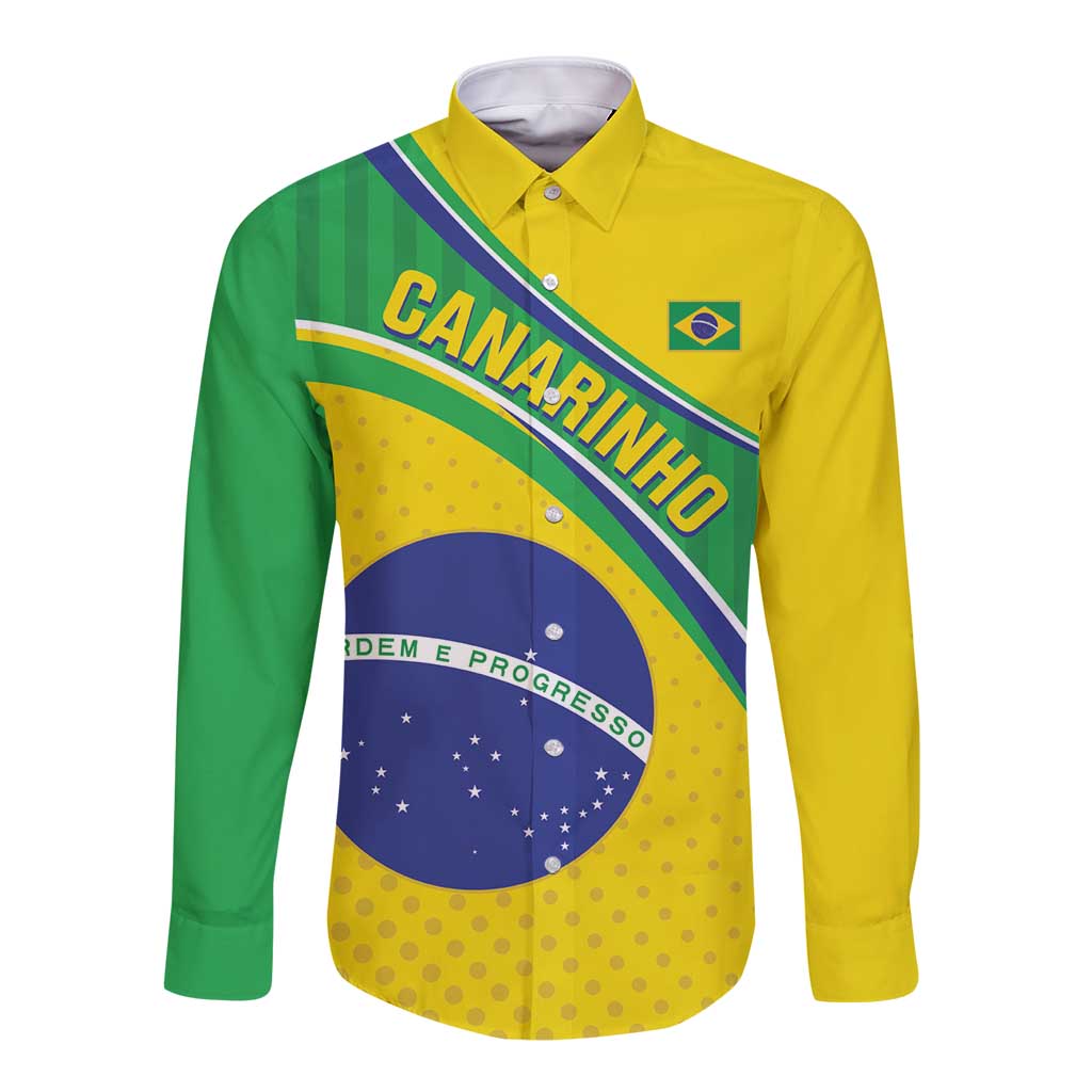Custom Brazil Football Long Sleeve Button Shirt Vamos Canarinho