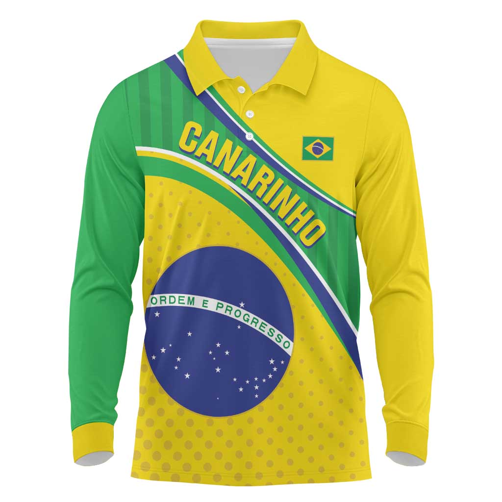 Custom Brazil Football Long Sleeve Polo Shirt Vamos Canarinho