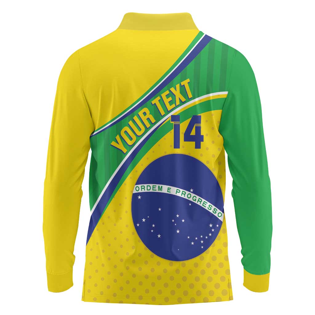 Custom Brazil Football Long Sleeve Polo Shirt Vamos Canarinho