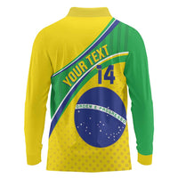 Custom Brazil Football Long Sleeve Polo Shirt Vamos Canarinho