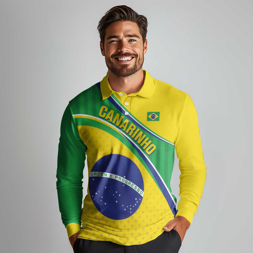 Custom Brazil Football Long Sleeve Polo Shirt Vamos Canarinho