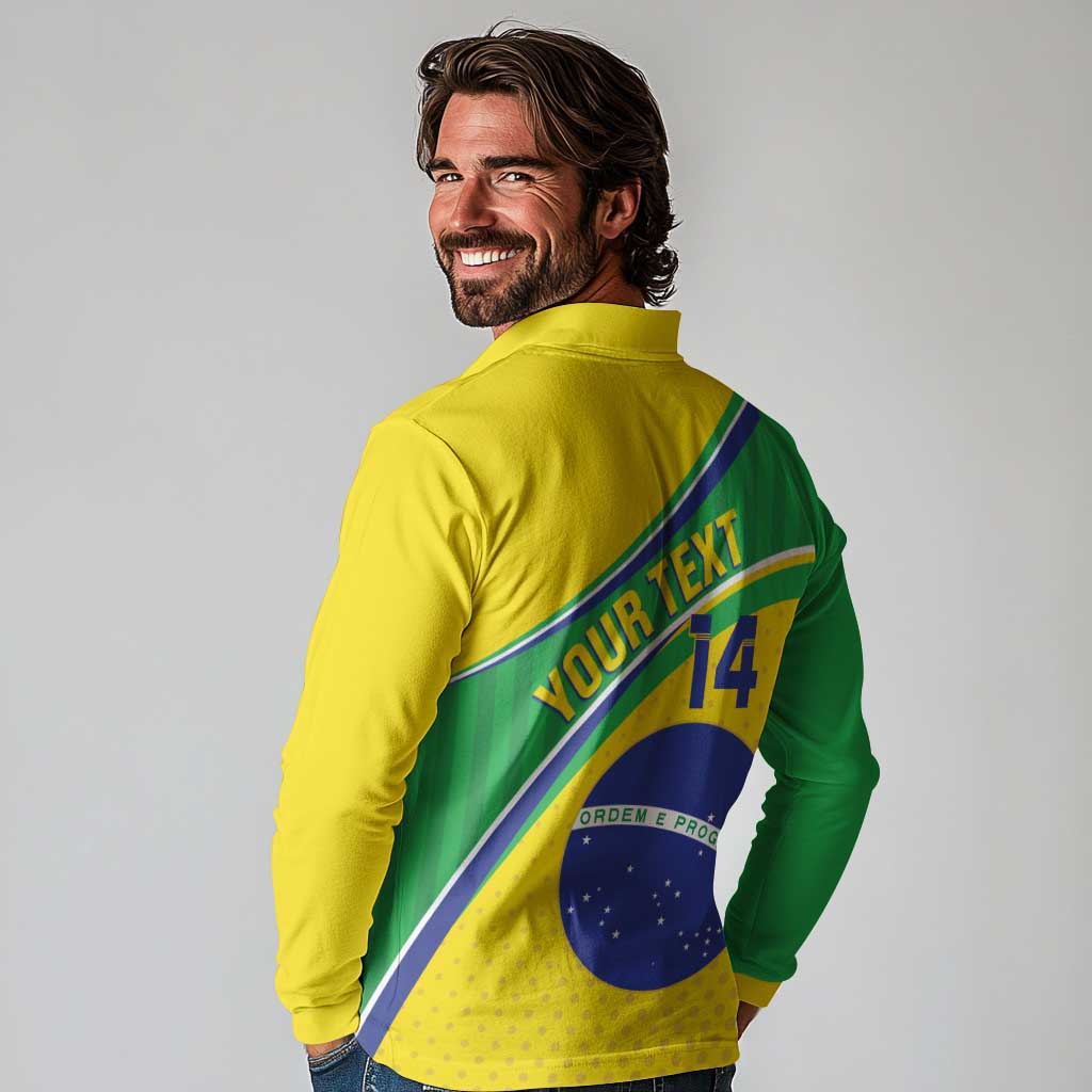 Custom Brazil Football Long Sleeve Polo Shirt Vamos Canarinho