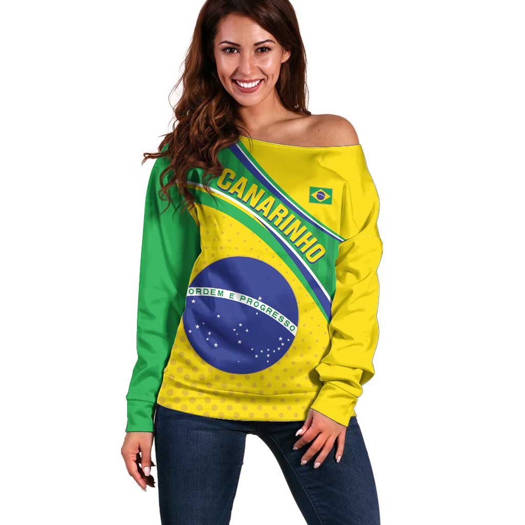 Custom Brazil Football Off Shoulder Sweater Vamos Canarinho