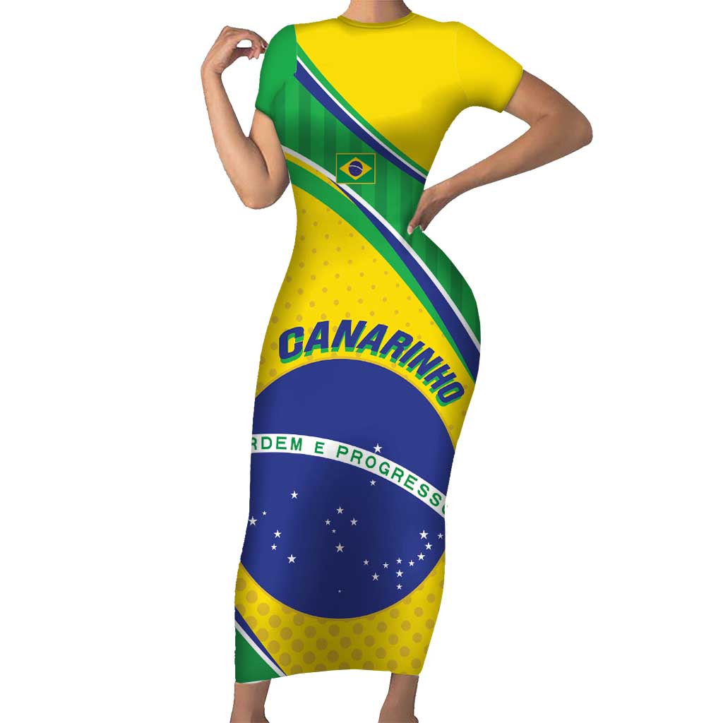 Custom Brazil Football Short Sleeve Bodycon Dress Vamos Canarinho