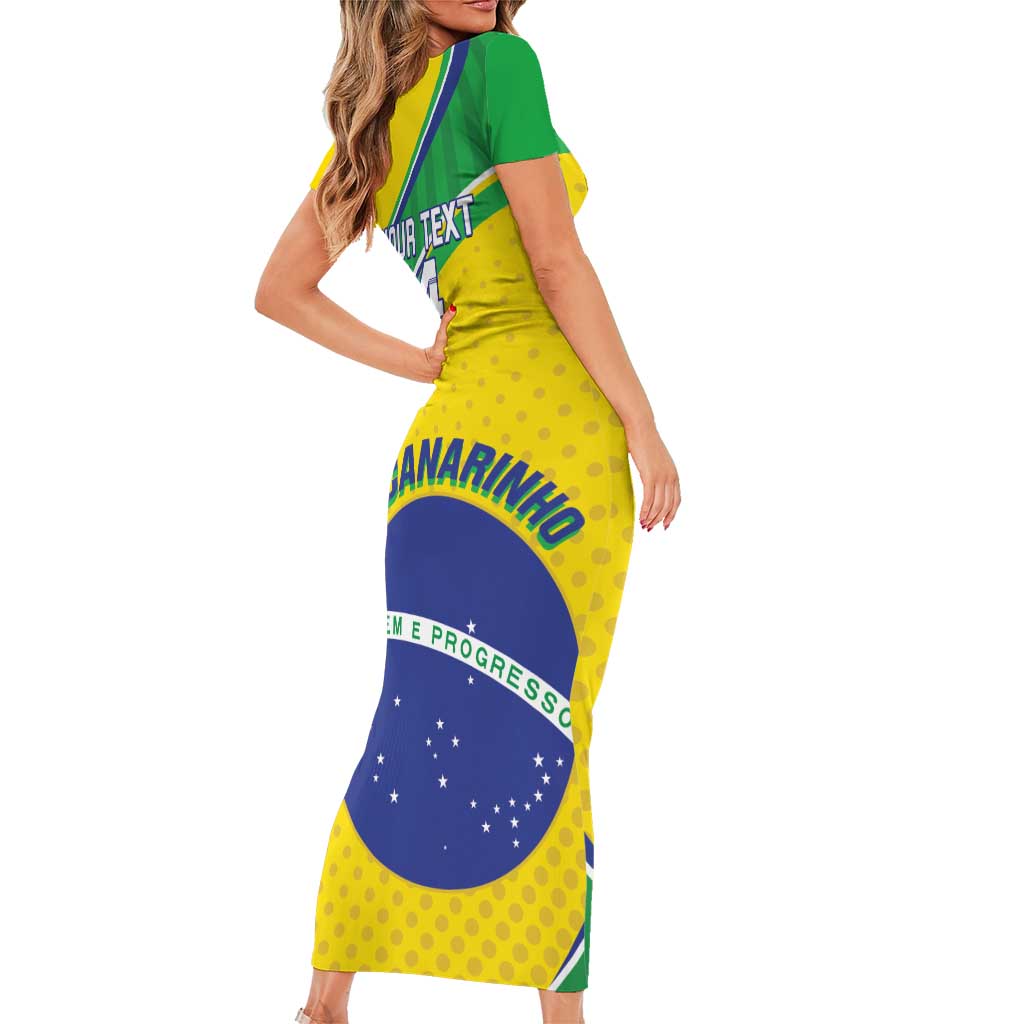 Custom Brazil Football Short Sleeve Bodycon Dress Vamos Canarinho