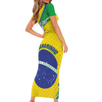 Custom Brazil Football Short Sleeve Bodycon Dress Vamos Canarinho