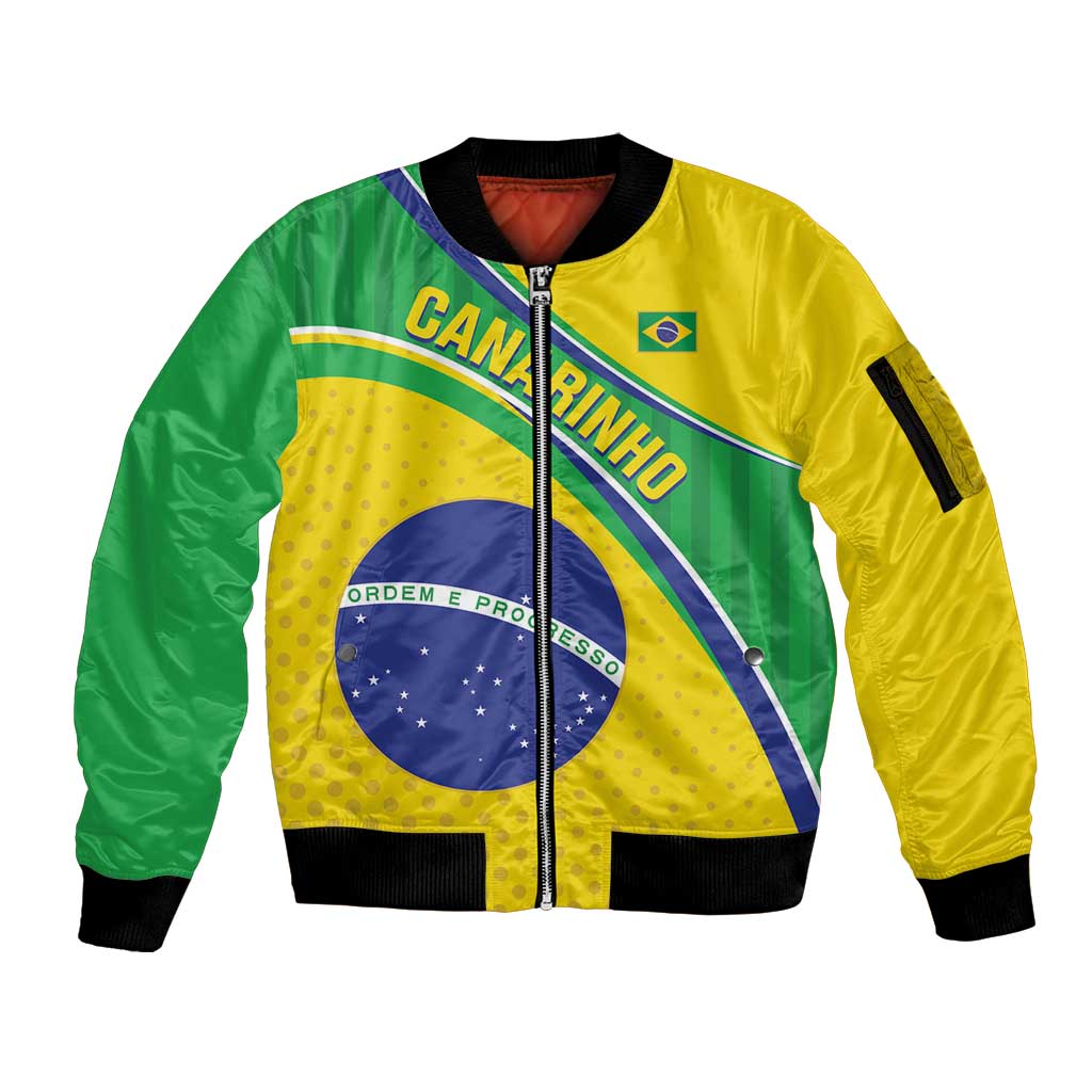 Custom Brazil Football Sleeve Zip Bomber Jacket Vamos Canarinho
