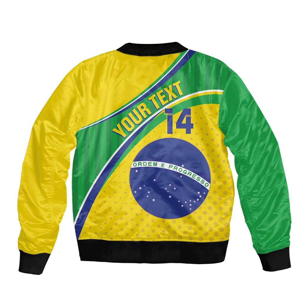Custom Brazil Football Sleeve Zip Bomber Jacket Vamos Canarinho