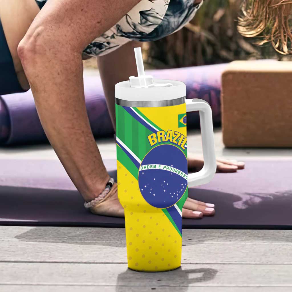 Custom Brazil Football Tumbler With Handle Vamos Canarinho