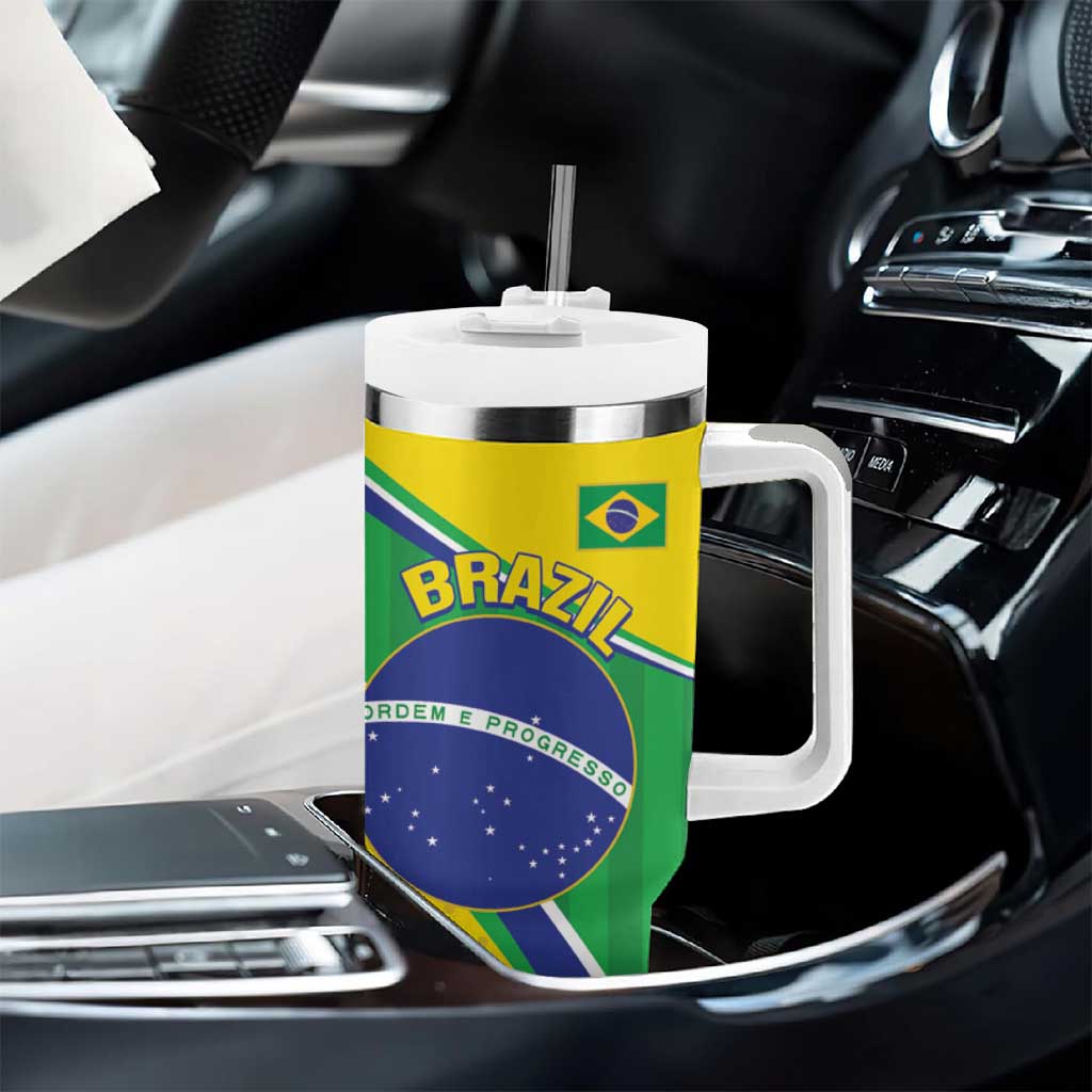 Custom Brazil Football Tumbler With Handle Vamos Canarinho