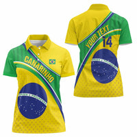 Custom Brazil Football Women Polo Shirt Vamos Canarinho