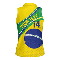 Custom Brazil Football Women Sleeveless Polo Shirt Vamos Canarinho