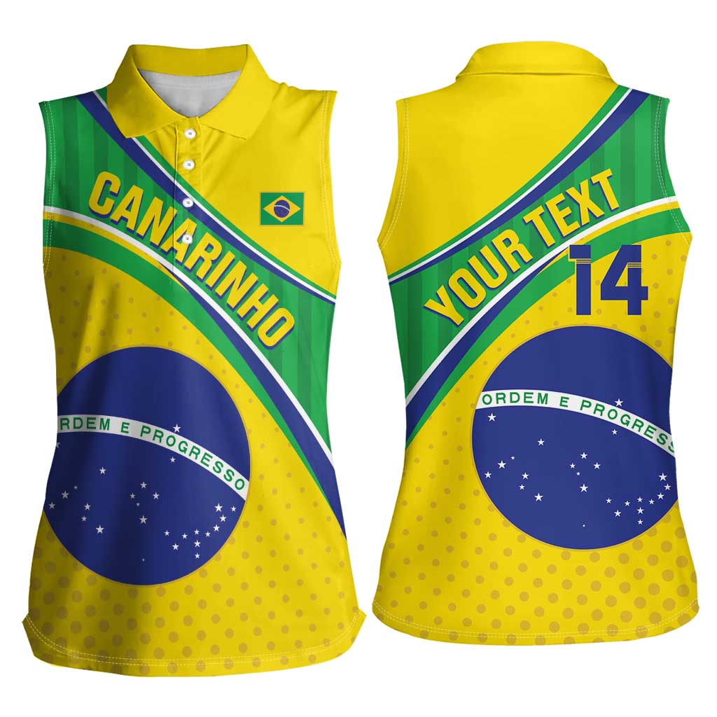 Custom Brazil Football Women Sleeveless Polo Shirt Vamos Canarinho