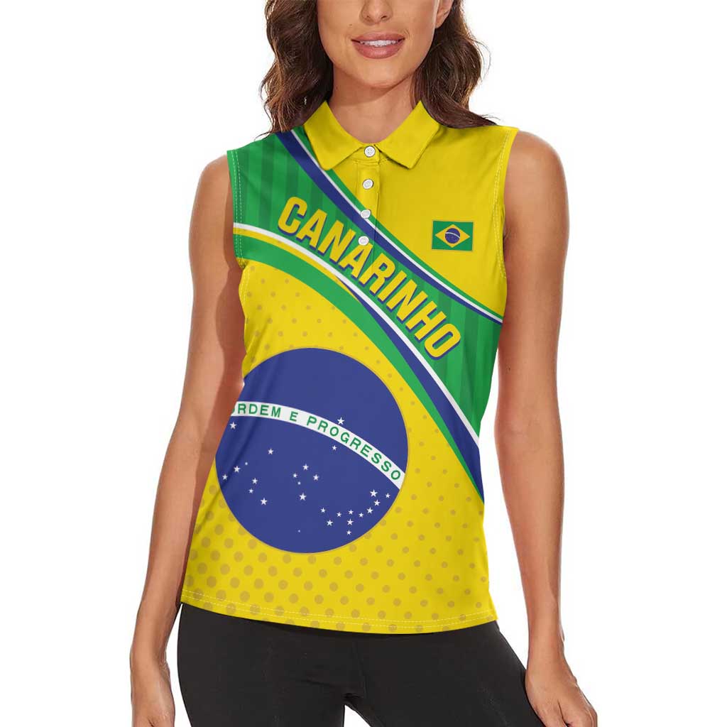 Custom Brazil Football Women Sleeveless Polo Shirt Vamos Canarinho