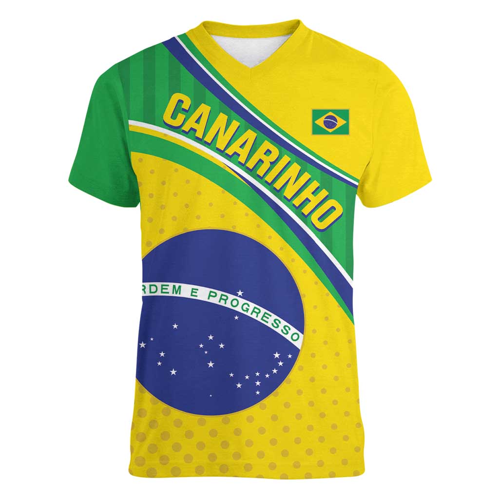 Custom Brazil Football Women V-Neck T-Shirt Vamos Canarinho
