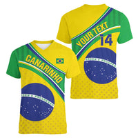 Custom Brazil Football Women V-Neck T-Shirt Vamos Canarinho