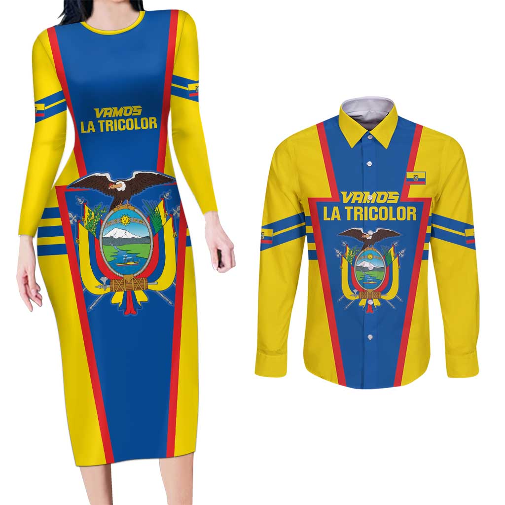 Custom Ecuador Football Couples Matching Long Sleeve Bodycon Dress and Long Sleeve Button Shirt Vamos La Tricolor