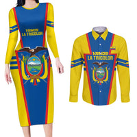 Custom Ecuador Football Couples Matching Long Sleeve Bodycon Dress and Long Sleeve Button Shirt Vamos La Tricolor