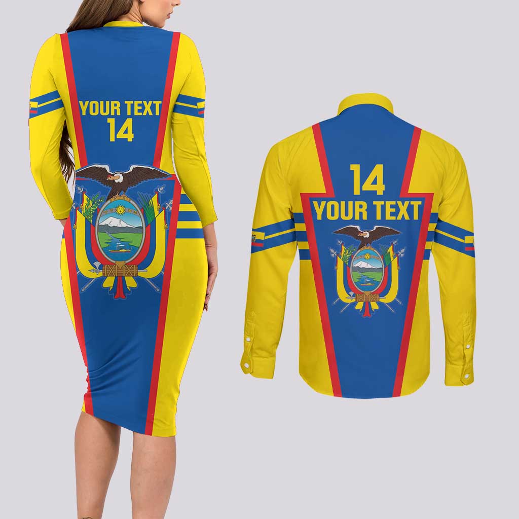Custom Ecuador Football Couples Matching Long Sleeve Bodycon Dress and Long Sleeve Button Shirt Vamos La Tricolor