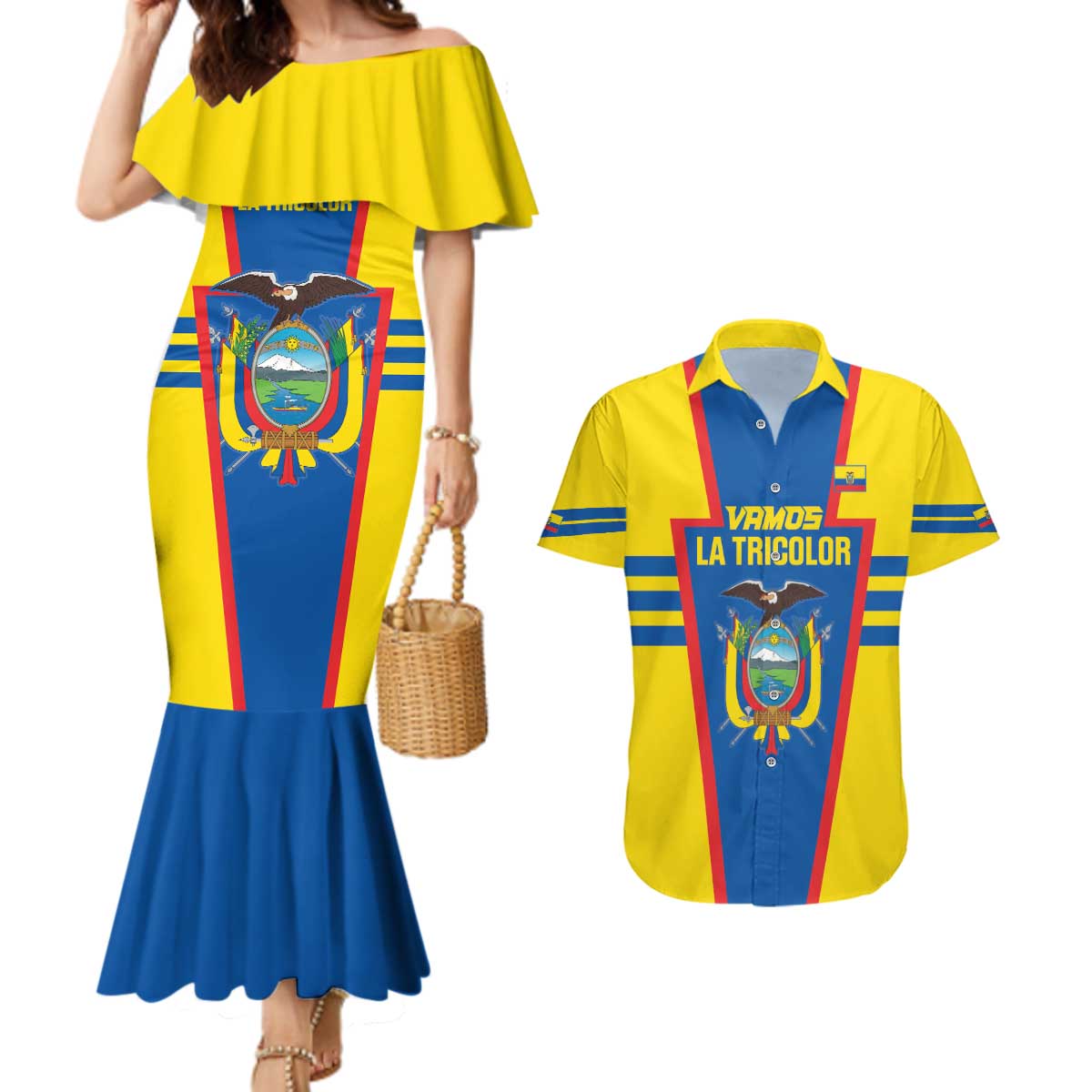Custom Ecuador Football Couples Matching Mermaid Dress and Hawaiian Shirt Vamos La Tricolor